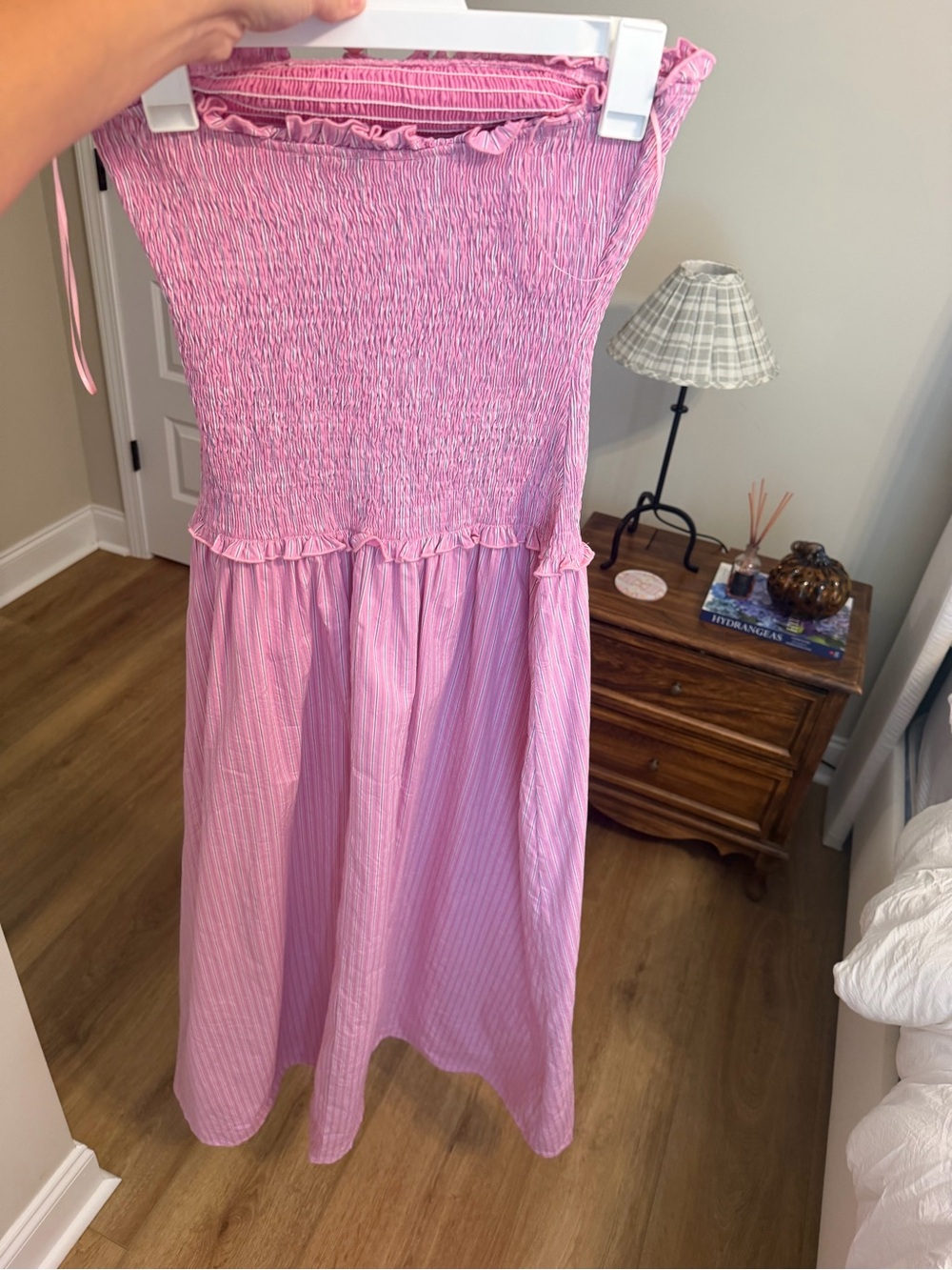 Pink Smocked Strapless Dress